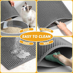 Pieviev Cat Litter Mat, Double-Layer Waterproof Litter Trap, 24" x 15" Gray | Honeycomb Design Catches Scattered Particles to Stop Tracking, Urineproof Base Protects Floors, Easy to Clean