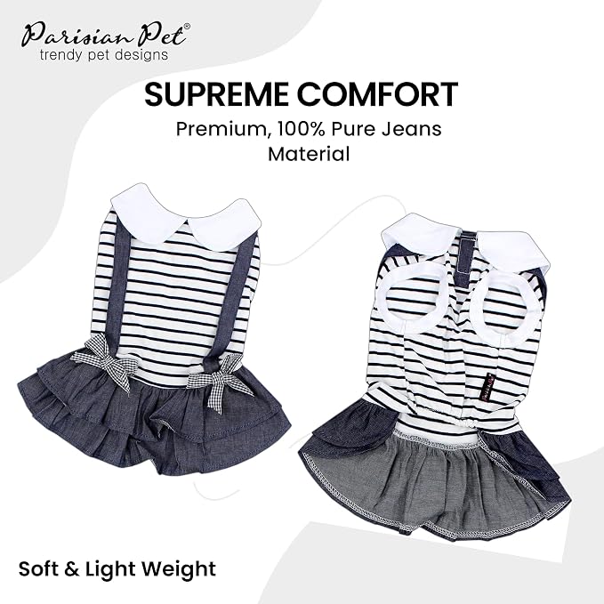 Parisian Pet Preppy Dog Dress - Summer Clothes for Large Dogs Girl - Stylish Sleeveless Pet Outfit - Designer Dog Apparel - Lightweight and Breathable Puppy Clothes - Comfortable Skirt for Dogs