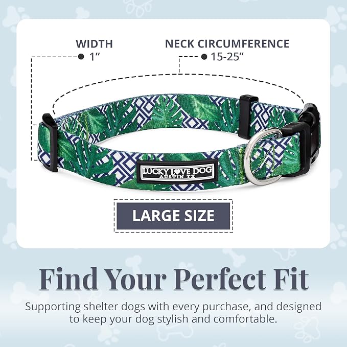 Lucky Love Dog Collar, Beautiful & Vivid Pattern Large Boy Dog Collars, Easy On & Off Clasp Accessory (Blue Laguna, L)