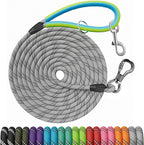 NTR Dog Training Leash, 30FT Check Cord Rope Lead, with 2 Swivel Hooks, Reflective Threads and Soft Rubber Handle, Puppy Leash for Walking, Hunting, Camping for Small Medium Large Dogs-Grey