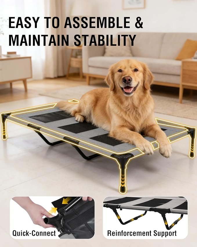 Elevated Dog Bed with Heavy-Duty Steel Frame, Breathable Mesh Cooling Surface, Easy to Clean, Portable Raised Dog Cot for Indoor & Outdoor Use,49x32x8 InchesGrey Dog Bed,Size L.