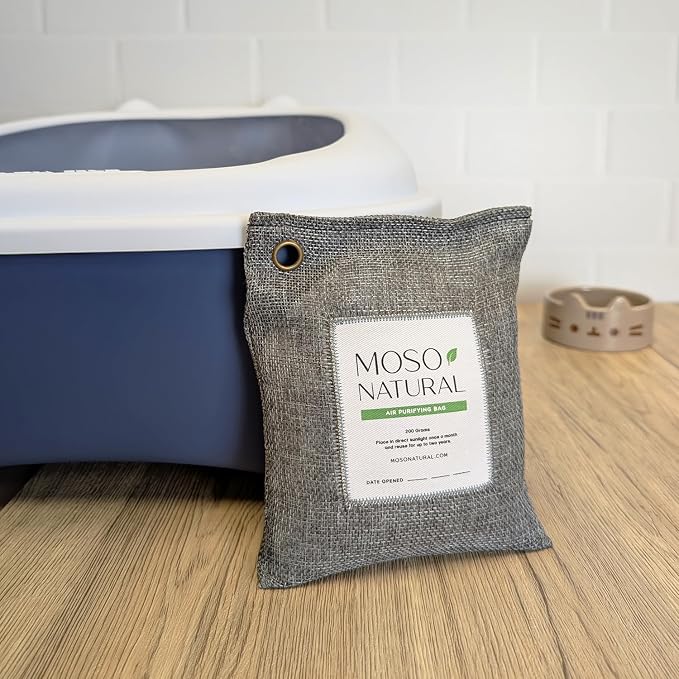 Moso Natural Air Purifying Bag 200g (4 Pack) Premium Charcoal Odor Absorber, Car Odor Eliminator & Closet Deodorizer for Home & Pet, Lasts 2 Years, Unscented Bamboo Charcoal Bags, HGTV Editors' Pick