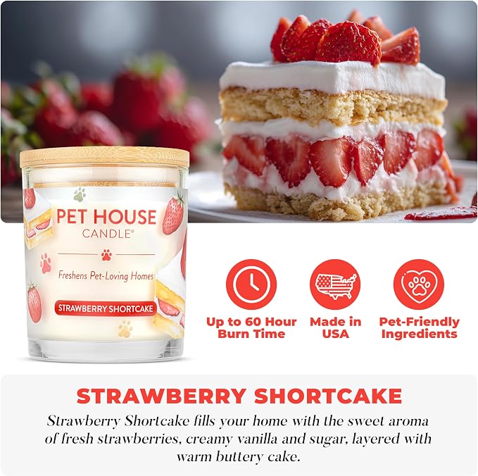 Pet House Natural Plant-Based Air Freshening Pet Candle Clean Burning, Long Lasting Candles, Strawberry Shortcake, 9 OZ Pack of 1
