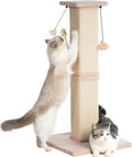 Tall Cat Scratching Post 33” Heavy Duty Sisal Scratcher Post | Modern Cat Scratching Post with Heavy Duty Base for Sturdy, Large 33" Vertical Sisal Rope Post & 2 Cat Toy Balls for Cats