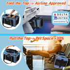 Petskd Top-Expandable Small Pet Carrier 18"x11"x11" Airline Approved | for Delta/American/United Airlines, Lockable Safety Zippers and Anti-Scratch Mesh, Soft-Sided, Pets Under 10 Lbs, Blue