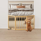 Dog Gates for Doorways Stairs, Foldable Freestanding Pet Gate, Dog Fences Indoor, Bamboo Dog Gates (Natural, 18-55" Wide)