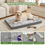 Waterproof XXXL Dog Bed, Outdoor Washable Large Foam Crate Pad 54"Anti-Slip | Jumbo Pet Bed, Reversible Faux Leather & Flannel, Durable Removable Cover, Kennel Pad 53"x36" Gray