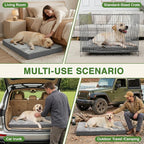 Waterproof Dog Beds Large Sized Dogs, Washable Orthopedic Pet Bed 36"x27" | Reversible Faux Leather & Flannel, Outdoor Dog Bed Foam, Durable Removable Cover, ,Anti-Slip Bottom,Gray