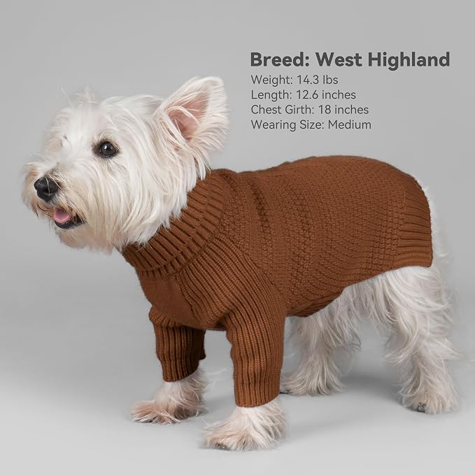 cyeollo Dog Sweater Long Sleeve Knitted Turtleneck Pullover Warm Clothes | Ultra Soft Warm Knit, Full Coverage, 4-Way Stretch for Easy Movement, Easy On & Off, Winter Daily Wear for Small Dogs