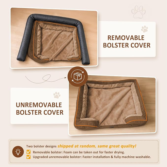 Comfort Expression Orthopedic Dog Bed for Extra Large Dogs with Bolster | Waterproof Dog Couch Bed with Washable Cover & Non-Slip Bottom, Supportive Egg Crate Foam XL Pet Bed, 48x30 Inch