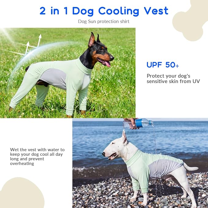 ROZKITCH Sunblock Dog Tshirt, 2-in-1 Full Body or Front-Leg Dog UV Shirt with Adjustable Drawstring, Breathable Mesh and Cool Silk Touch Material Keep Pet Cooling Summer Green XL