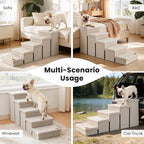 Love's cabin Dog Stairs for High Bed, Foldable Pet Stairs for Small Medium or Large Dogs Puppy with Storage for Bed or Couch, Cat Dog Steps Ramp with Zip up to 200 lbs, Beige, 5 Steps