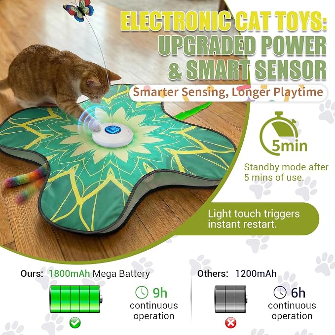 Interactive Cat Toys For Indoor Cats, Rechargeable Touch Automatic Cat Toy | Dual Wands Design, Sound On/Off Control, Non-Slip Suction Cups, Electronic Hide And Seek For Bored Kittens & Adult Cats