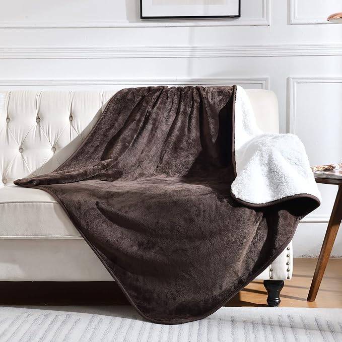 Soft Waterproof Blanket for Bed Couch Sofa, Brown, 60x80 inches | Liquid Pee Proof Pet Blanket for Dog Puppy Cat, Reversible Sherpa Fleece Blanket for Couch Cover, Furniture Protector