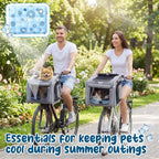 DaisyInner Dog Basket for Bike, Expandable Pet Carrier with Cooling Mat for Bicycle Handlebar, 2 Mesh Doors, Reflective Strips, Soft-Sided Travel Bag for Small & Medium Pet up to 8 kg(Gray)
