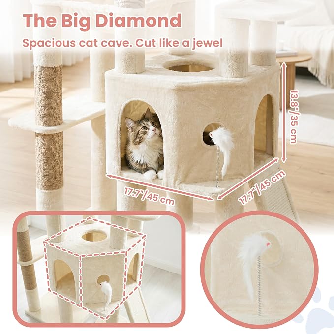 Cat Tree, 78.7" Tall Heavy Duty Cat Tower for Indoor Cat VCT033MJ | Cat Furniture with Sturdy Structure, Spacious Condo, Cozy Top Perch & Scratching Posts, Hammock, Beige