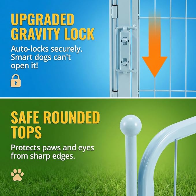 32 Inch Blue Dog Playpen, 8-Panel Metal Pet Exercise Pen with Door, Foldable Indoor Outdoor Dog Fence for Medium Dogs (Blue, 32inch)
