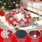 OurWarm Cat Tunnel Christmas Tree Skirt, Red Snowflake Cat Donut Tunnel Under Christmas Tree with Washable Mat & 11Pcs Cat Toys Interactive, Soft Plush Peekaboo Cave Bed for Indoor Cats Small Animals