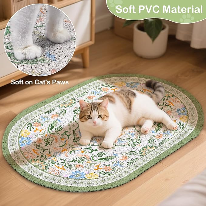 Bienbee Cat Litter Mat, 24" x 15" Dense Trapping Mesh for Litter Boxes | Litter Box Mat with PVC Mesh, Waterproof &Urineproof, Non-Slip Grip, Soft On Kitty Paws and Easy to Clean to Protect Floor