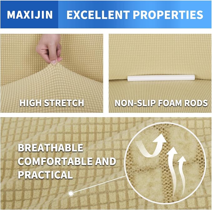 MAXIJIN Stretch Loveseat Sofa Slipcovers 1 piece Love Seat Couch Covers for 2 Cushion Couch Non Slip Sofa Cover Washable Dog Cat Proof Furniture Protector Pet Friendly (Loveseat, Beige)