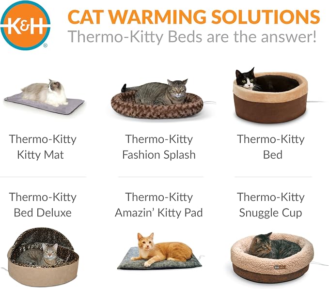 K&H Heated Cat Bed, Thermo-Pet Cave Indoor, Safety Listed, 4W, Gray | Removable Waterproof Cat Heating Pad, Heated Pet Bed for Dogs & Cats, Covered Cave Pet Tent, Collapsible, Machine Washable