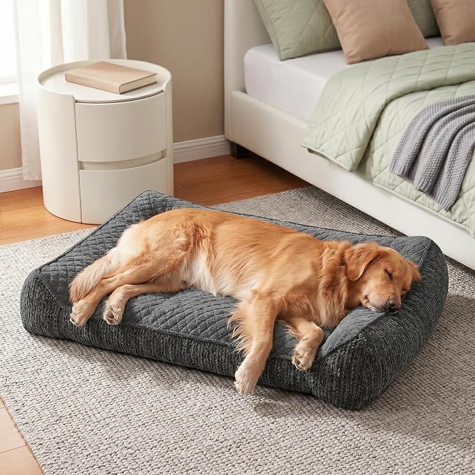 JOEJOY XL Orthopedic Dog Bed for Large Dogs, Extra Thick Foam Pet Bed Sofa | Bolster Sides, Large Sized Dog Couch Bed with Removable Washable Cover, Non-Slip Bottom, Grey (42"x30")