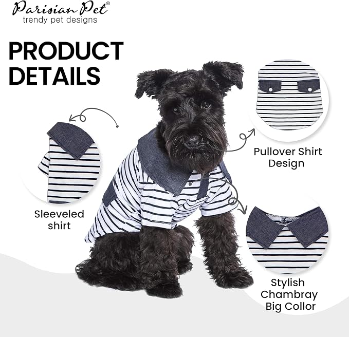 Parisian Pet Preppy Boy Polo Dog Shirt – Classic Cotton Pet Apparel with Collar - Soft Breathable Puppy T-Shirt - Cute Trendy Dog Clothes - Ideal Summer Clothes for Small Dogs - Shirts for Dogs Boy