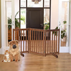LZRS Freestanding Dog Gate 60" W x 30" H Solid Wooden Pet Gate for Doorways, Stairs & Hallways, Expandable & Foldable with Support Feet，Indoor Use,Oak