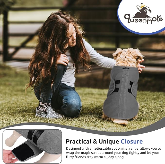 Queenmore XL Dog Sweaters, Soft Fleece Vest Pullover Dog Jacket with Leash Hole, Warm Winter Dogs Clothes Cold Weather Doggy Dachshund Sweater for Large Dogs Cats Boy or Girl (Grey, XL)