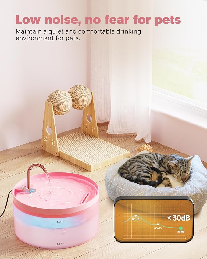 Pink Cat Water Fountain: with 6 Carbon Filters + 3 Sponge Filters | 108oz/3.2L Pet Water Fountain Indoor Faucet Cat Fountain for Cats and Dogs