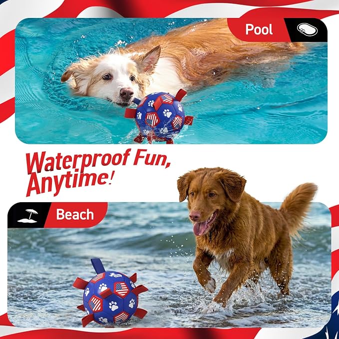 QDAN Dog Toys Soccer Ball with Straps, 8 Inch Dog Balls for Large Dogs | Outdoor Herding Balls for Dogs, Beach Pool Dog Water Toy, Interactive Puppy Soccer Toy with Tabs, Puppy Dog Birthday Gifts