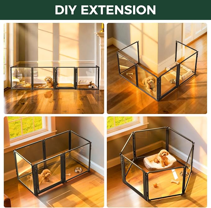 FXW AuraSpace Pro Clear Acrylic Indoor Dog Playpen, 24" H, 6 Panels | Open View, No Climbing Bars, Heavy-duty Metal, DIY Layouts, Easy Access, For Puppies & Small Dogs, Patented
