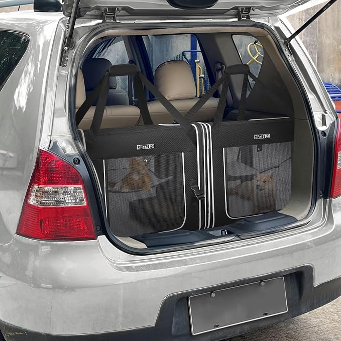 Petskd Portable Double Cat Carrier with Litter Box for Multiple Cats | 36"Lx17"Wx17"H, 2in1 Car Travel Carriers, Dual Large Cat Carrier, Lockable Safety Zippers, for Long Distance Travel