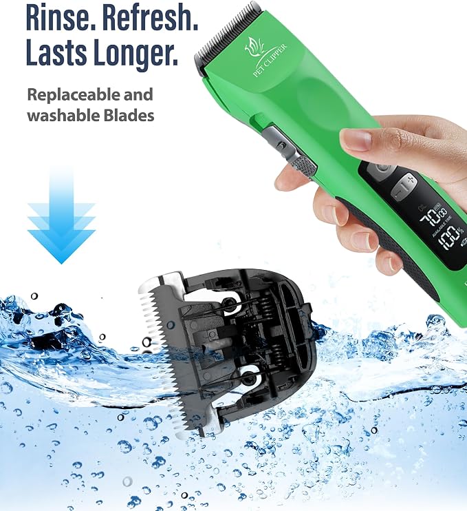 Professional Dog Grooming Clippers with 17H Runtime & Replaceable 440C Blade, 5-Speed Low Noise Electric Dog Shaver for Thick, Matted, Curly Hair, Cordless Clipper for Groomer & Home Use, Green