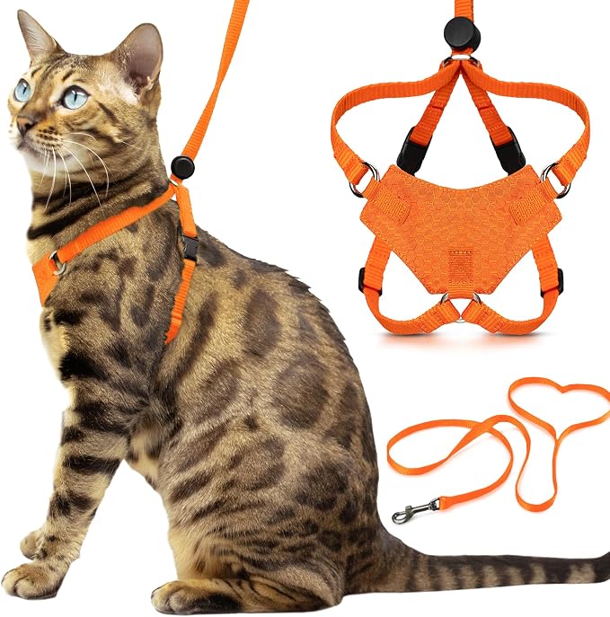 Houdini™ Escape Proof Cat Harness and Leash (Orange, M/L) | Adjustable walking vest with 6ft lead, breathable mesh, secure snug fit, lightweight for travel, hikes and daily adventures