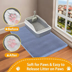 Cat Litter Mat Litter Catcher Mat 32"x22" for Floor, 2 Layer Litter Trapping Mat for Kitty, Waterproof Urine Proof Litter Box Mat, Easy Clean Litter Rug, Blue Medium