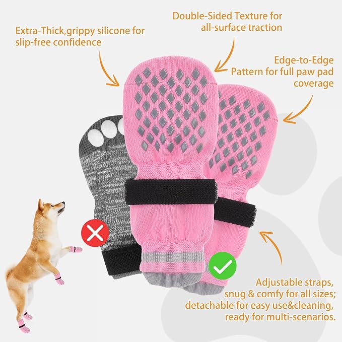 KOOLTAIL Non Slip Dog Socks Shoes to Prevent Licking Paws and Scratching, Winter Pet Booties for Cold Pavement & Hardwood Floors, Dog Grip Booties for Small Medium Large Senior Dogs