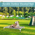 Elevated Dog Bed with Teslin Cooling Fabric - Dog Cot for Large Dogs | 0.5mm Heavy-Duty Stainless Steel Frame, Waterproof & Washable Mesh, Indoor & Outdoor Use, Anti-Slip Feet, Easy Clean