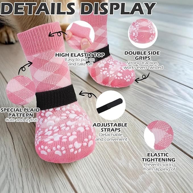 EXPAWLORER Dog Socks for Summer Hot Pavement to Prevent Licking Paws, Anti Slip Doggie Booties Grippy Shoes for Hardwood Floors, Boots & Paw Protectors for Small Medium Large Senior Dogs Pink M