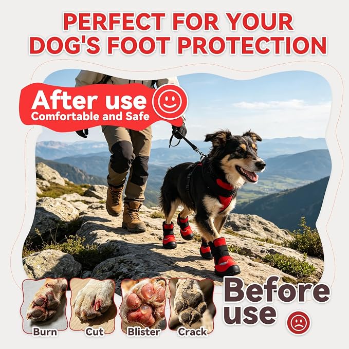 All-Weather Dog Boots for Paw Protection-Durable Dog Booties for Hot Pavement, Snow, Hiking | Non-Slip Sole & Adjustable Straps Outdoor Pet Shoes(red,8#)