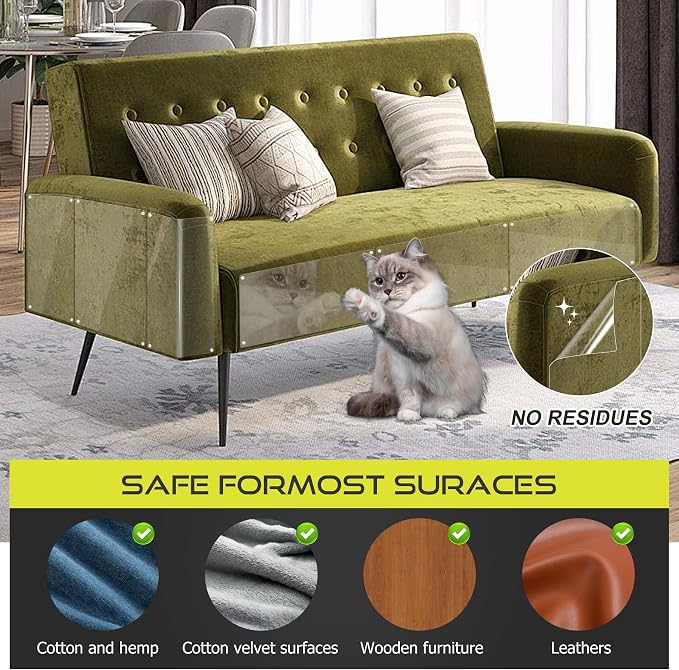 Anti Cat Scratch Furniture Protector, 10-Pack Couch Protector from Cat Claws for Sofa Corners, Walls & Doors – Heavy-Duty, Easy-to-Apply Shields with 50 Twist Pins(Clear