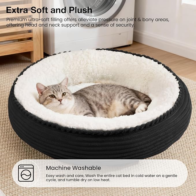 Love's cabin Round Donut Cat and Dog Cushion Bed, 20in Pet Bed for Cats or Small Dogs, Anti-Slip & Water-Resistant Bottom, Super Soft Durable Fabric Pet beds, Washable Luxury Bed Black Stripe