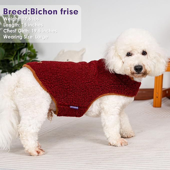 cyeollo Warm Dog Coat Fleece Sherpa Winter Sweater Coats, Turtleneck Dog Jacket Vest for Small Medium Large Dogs, Reversible Cold Weather Pet Coats, Burgundy, M