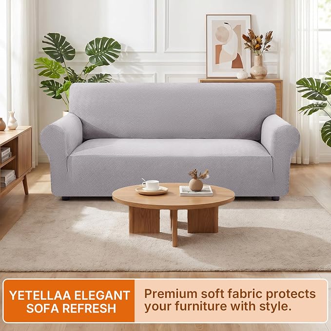 XINEAGE Stretch 4 Seater Slipcover, Non-Slip Pet Couch Cover,Silver Gray | Washable Furniture Protector, Elastic Bottom, Dogs & Cats Friendly, Scratch-resistant, Fast Setup, High Elasticity