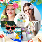 Sadnyy 150 Pcs Dog Flower Bows Collars Bulk for Dogs Puppy Dog Bow Tie Accessories for Small Medium Large Cats Pets Multi Color Chiffon Grooming Decorations(Tie Dye)
