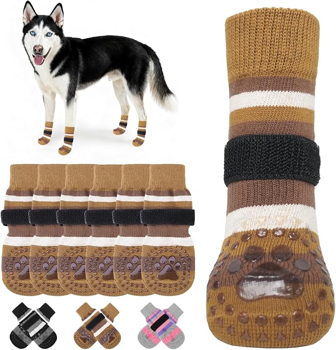 KOOLTAIL Anti Slip Dog Socks to Prevent Licking Paws and Slipping, Extra-Thick Grip Pet Boots & Paw Protectors, Winter Warm Puppy Shoes Booties for Hardwood Floors Small Medium Large Senior Dogs, S