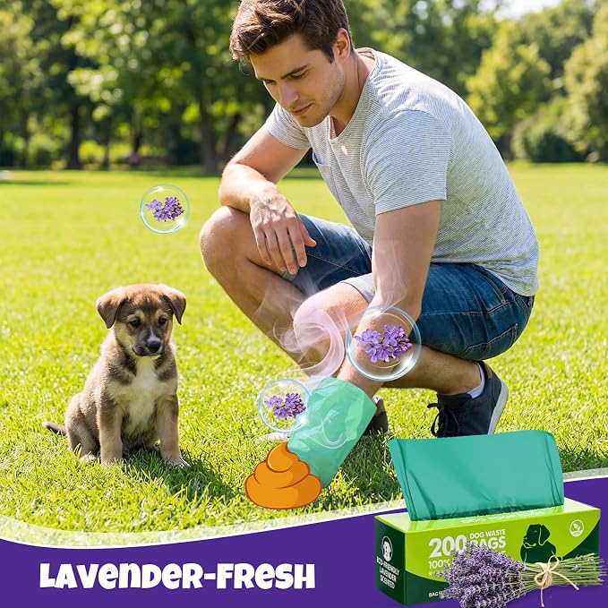 Sherr 20 Boxed Rolls 4000 Counts Lavender Scented Dog Poop Bag Bulk Leak Proof Dog Waste Bags Doggy Poop Bags Pet Waste Bag for Puppy Pets Outdoor Walking and Travel