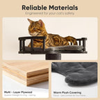 FUKUMARU Cat Wall Shelves, 4 in 1 Set, Black | Stable Wooden Wall-Mounted Furniture Set, Climbing Tree with Hammock, Bed, Perch and Scratching Mat
