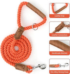 Mile High Life Dog Leash Braided Cotton Rope w/Leather-Wrapped Ends/Handle | Rust-proof 360° swivel clasp, Heavy-duty for medium/large breeds. Great for weddings, daily walks (4 FT, 1/2", Orange)