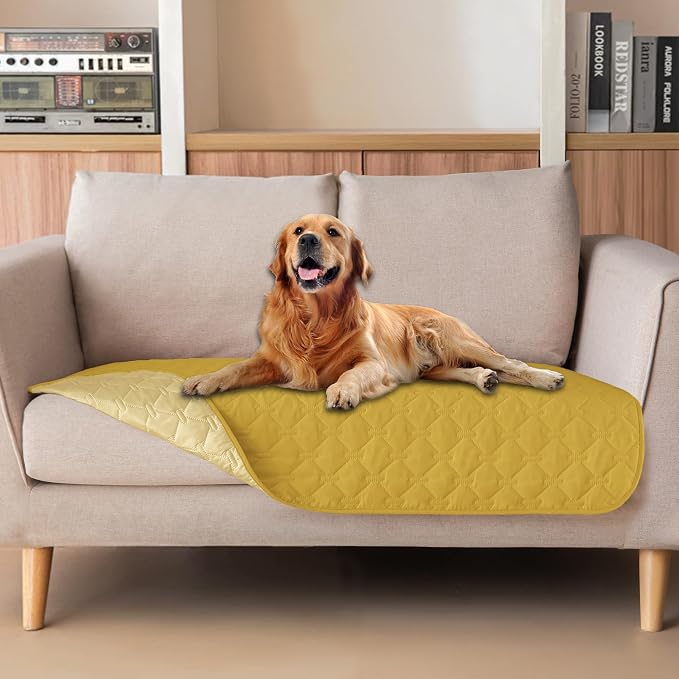 gogobunny 100% Double-Sided Waterproof Dog Bed Cover Pet Blanket Sofa Couch Furniture Protector for Puppy Large Dog Cat, Reversible (32x53 Inch (Pack of 1), Dark Yellow/Light Yellow)
